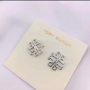 Tory Burch Silver Britten Logo Earrings